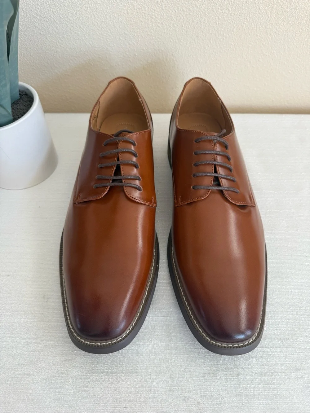 New Joseph Abboud Men's Classic Brown Leather Derby Shoes